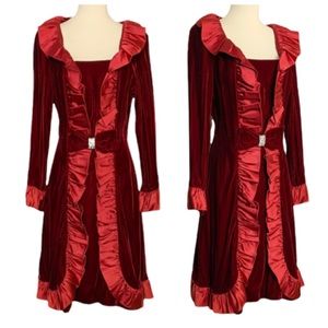 Vintage red/burgundy velvet & satin dress, S